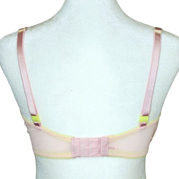 Victoria's Secret Tease Lace Trim Unlined Demi Bra Pink Yellow 34DDD/34F NWT - Picture 3 of 9